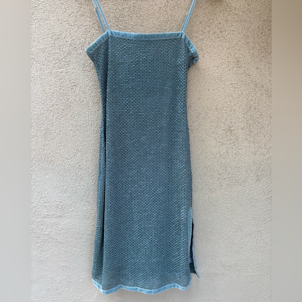 VINTAGE Betsey Johnson Light Blue Spaghetti Strap Dress w/ Slit READ INFO